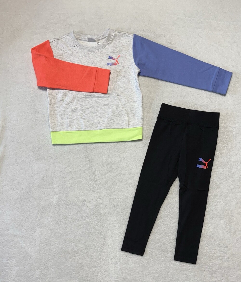 Puma Sweatshirt Leggings Set Girls 5 Color Block 2 Piece Outfit Pullover New